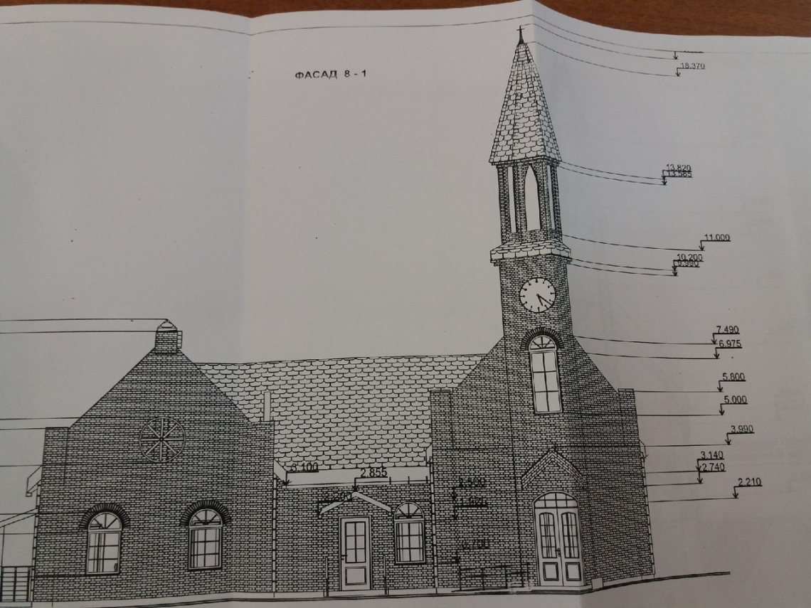 Фасад церкви на чертежах проекта
