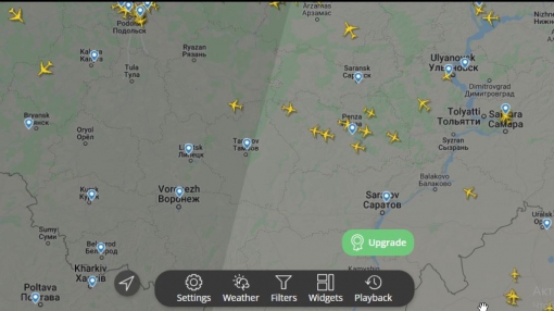 Скриншот сайта flightradar24 в 9.10. Ни одного самолета над югом России и Украиной
